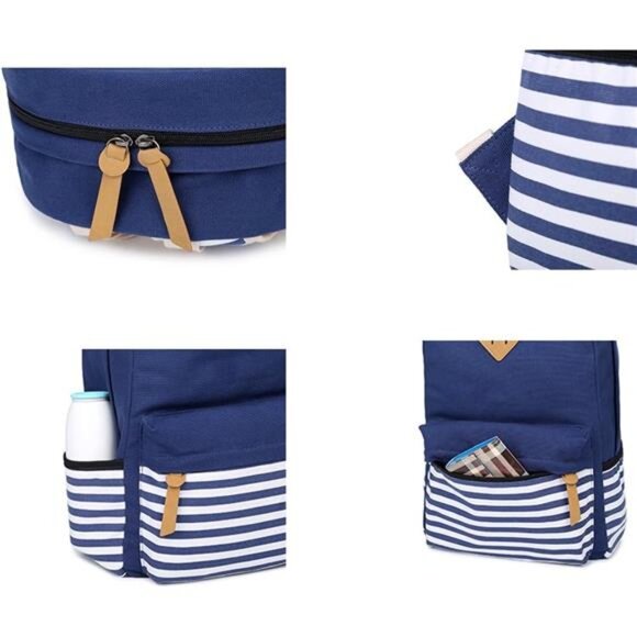 Causal Canvas Stripe Backpack Cute Teen Backpacks For Girls School Bag